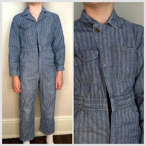 Vintage 1950s/60s Kids Blue Herringbone Twill Coveralls, Big Ben Sanforized 8/10